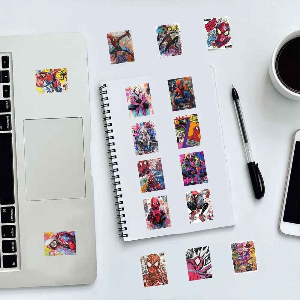 63 Uds. De pegatinas de grafiti pintadas a mano de Spider Man de Disney, pegatinas de dibujos animados de superhéroe geniales, cuaderno, teléfono, guitarra, juguetes para niños