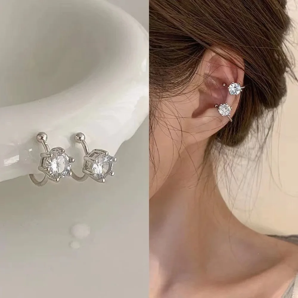 Elegant Shiny Zircon Clip Earrings Adjustable Non Piercing Ear Clips for Women Daily Wear Party Banquet Jewelry Accessories Gift