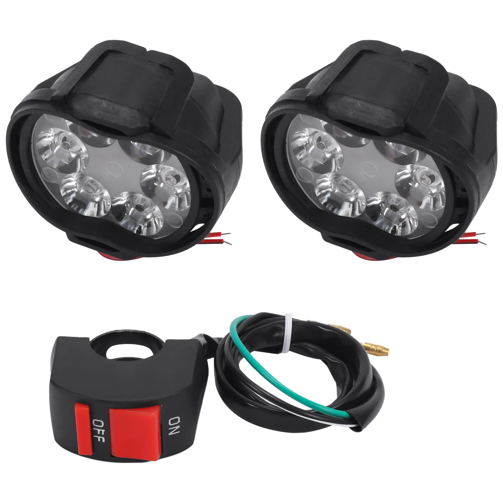 

2Pcs 6 Led Motorcycle Light Headlight Assembly 10W 1000Lm+Switch Universal Scooter Fog Spotlight 6000K White Car Drl Lamp