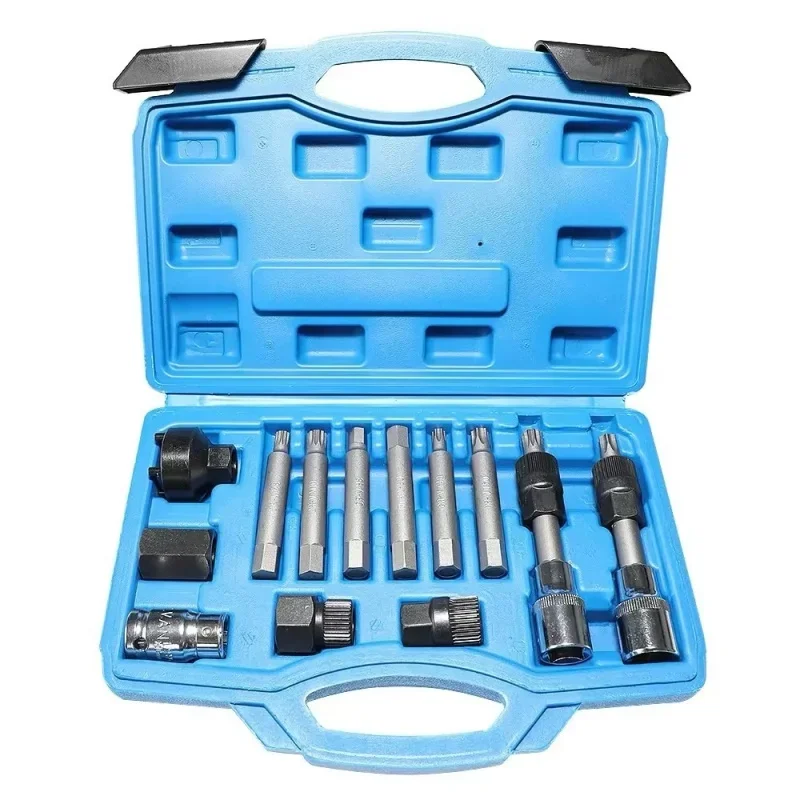 13 Pcs Alternator Freewheel Pulley Removal Tool Set, Universal Auto Engine Pulley Disassembly Repair Kit