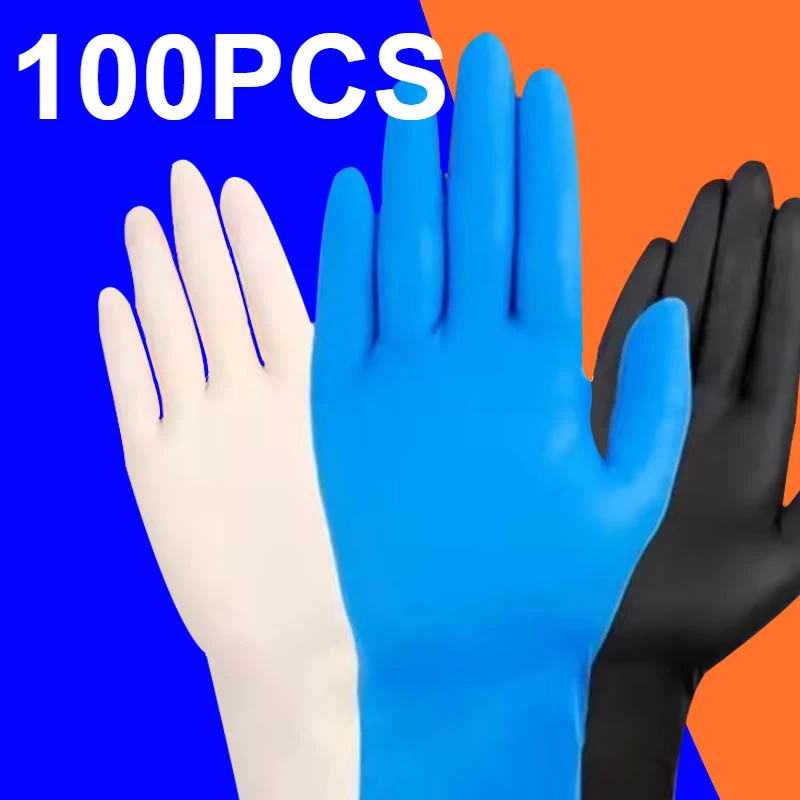 50PCS Disposable Black White Blue Nitrile Gloves Home Cooking Nitrile Gloves Cleaning Hairdressing Manicure Pet Bathing