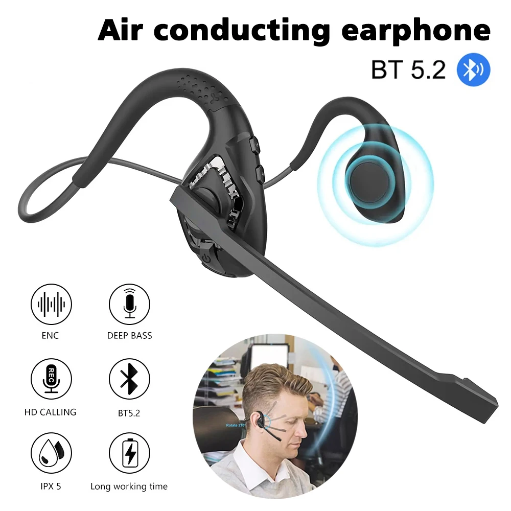 Open-Ear Headsets with Noise Canceling Microphone Wireless Bluetooth Headphones Air Conduction Headphones for Sports Trucker