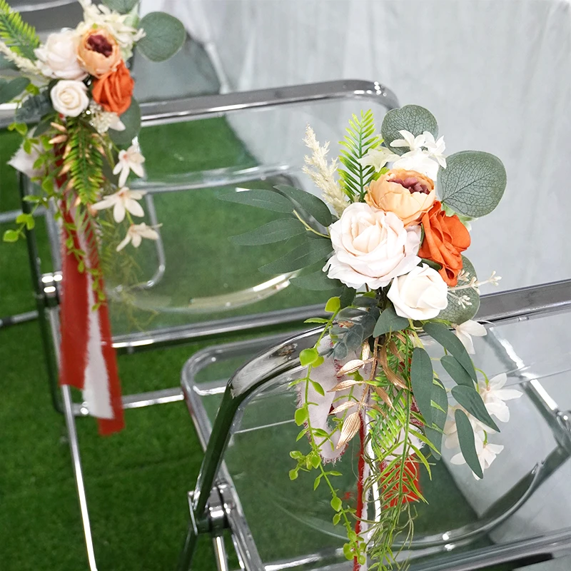 Arrangement Artificial Flower Aisle Chair Back flower for Wedding Ceremony Decoration