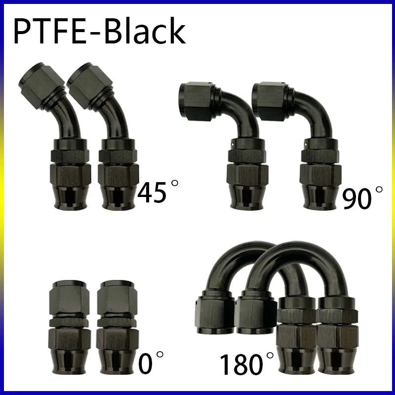 2 pezzi per PTFE olio combustibile linea tubo flessibile raccordo AN4 AN6 AN8 AN10 AN12 dritto 0 ° 45 ° 90 ° 180 ° Adattatore per raccordo