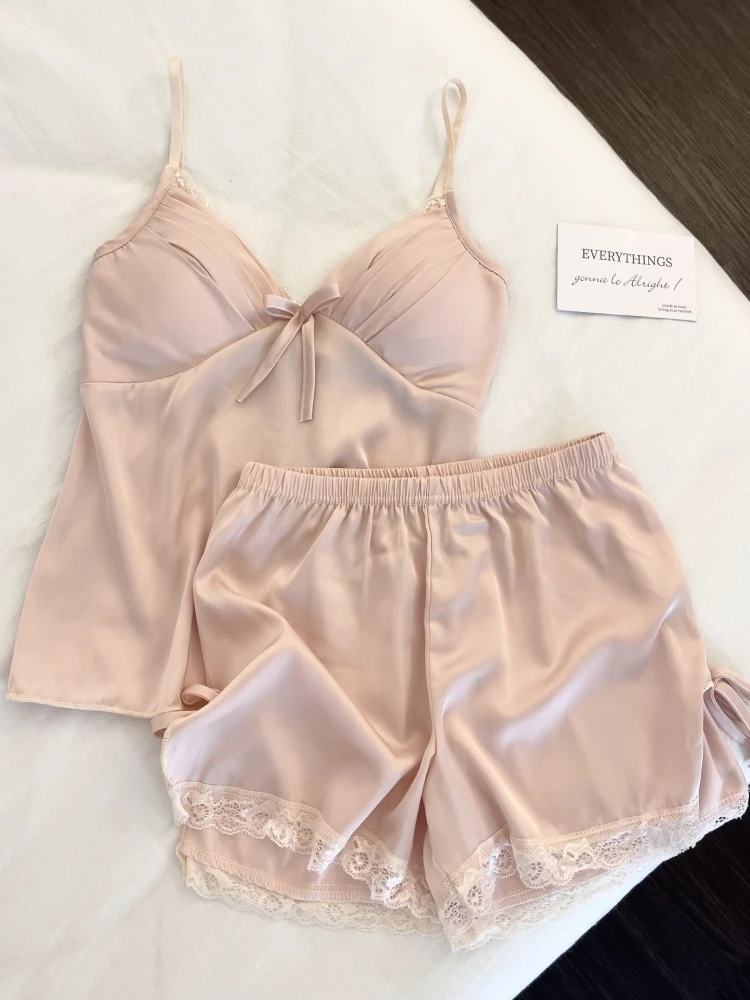 

Летняя тонкая ночная рубашка из ледяного шелка, комплект женской сексуальной кружевной отделки, высококачественный шелковый комплект домашней одежды, Spwear