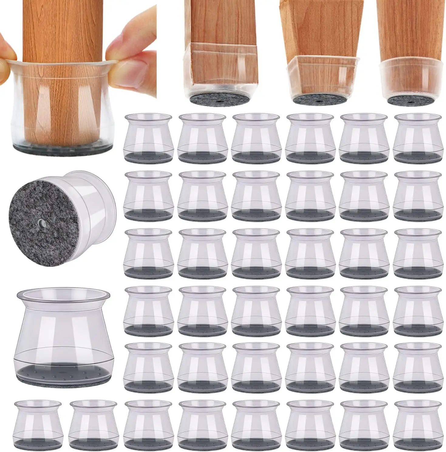 28 Pcs Chair Leg Floor Protectors for Hardwood Floors, Silicone Chair Caps Covers Furniture Pads Sliders W/ Wrapped Felt Bottom