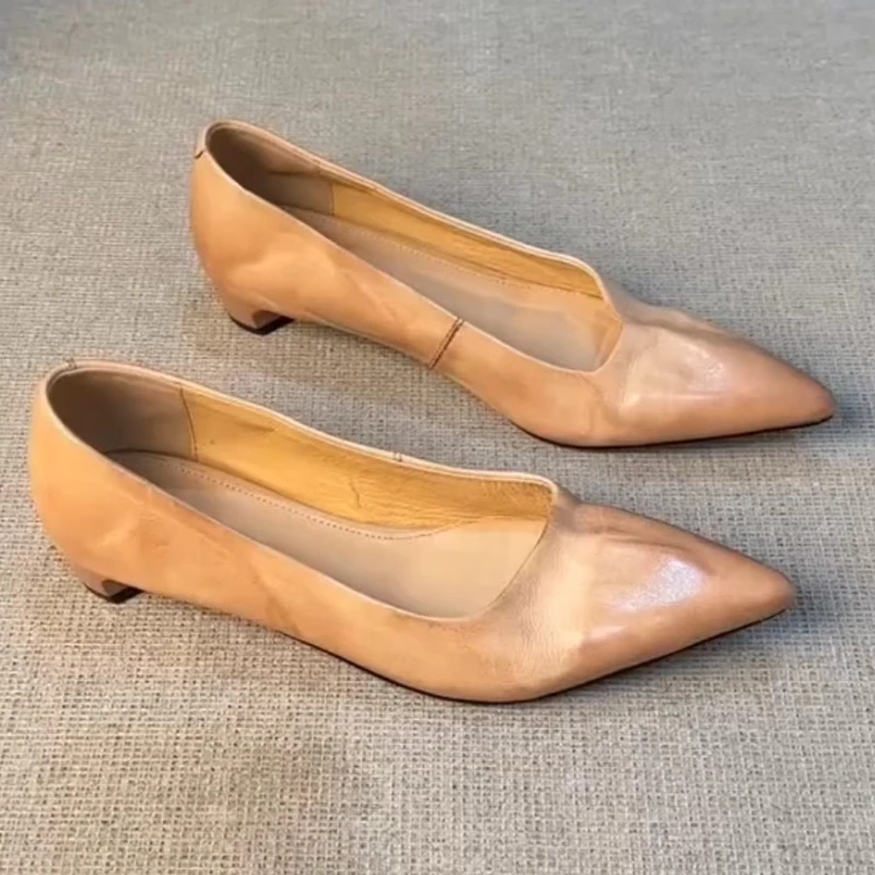 Zapatos elegantes para Mujer, calzado cómodo poco profundo, moda concisa, Zapatos De tacón con punta estrecha, Zapatos De oficina para Mujer