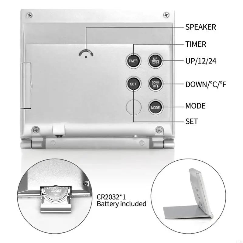 Reloj visualización LCD con alarma viajes digital 45be con temperatura del calendario luz fondo para en