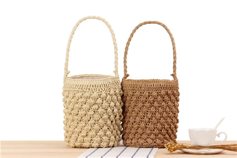 2023 New Women Handmade Straw Shoulder Bags Beach Holiday Bags Mini Women Bucket Bags 2 Colors Drop Shipping