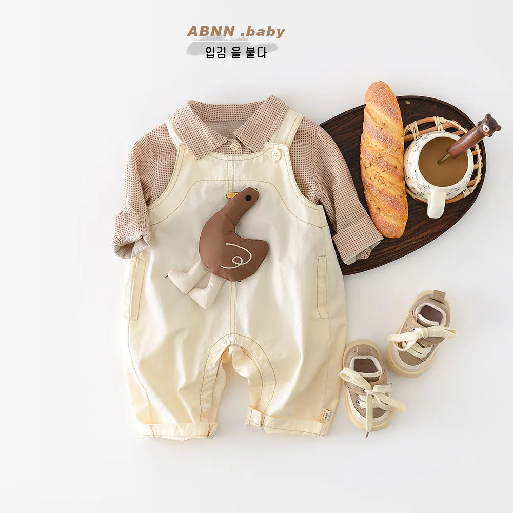 2026 Toddler Boys Sleeveless Romper Fashion Infant Jumpsuit Spring New Baby Cute Cartoon Overalls Cotton Girls Strap Trousers