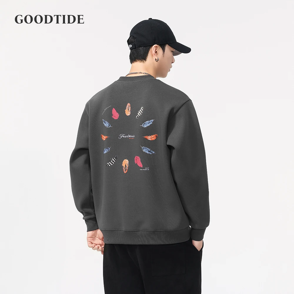 Męska bluza z nadrukiem, okrągły dekolt, nowość na wiosnę i jesień 2025, gruba, luźna, casualowa bluza z długim rękawem, pulower, 360g.