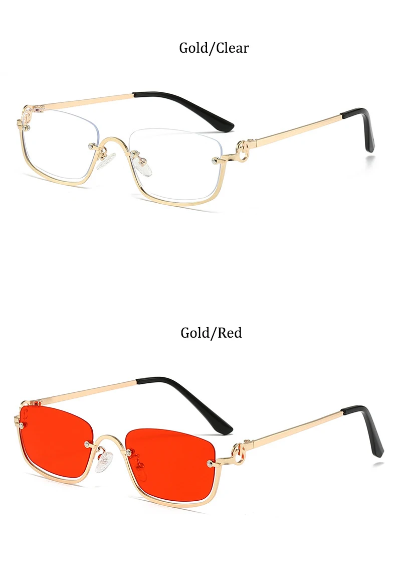 Kleine quadratische Sonnenbrille mit halbem Rahmen für Damen, Markendesigner, Luxus-Brille mit schwarzen Farbtönen, 2024, modische Metall-Rechteck-Brille – Detail 10