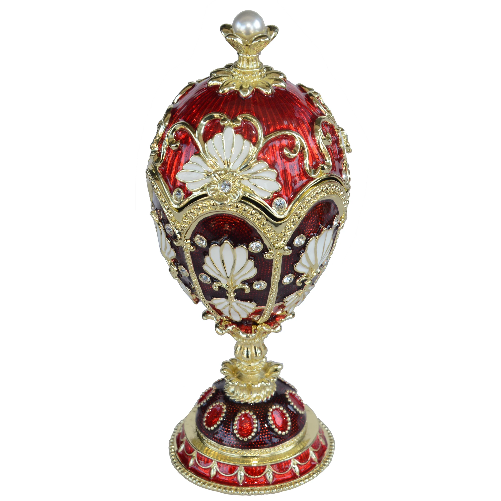 Large Faberge red jeweled Trinket jewelry ring Box Easter egg Russian craft wedding birthday Christmas Gift for Her Christmas