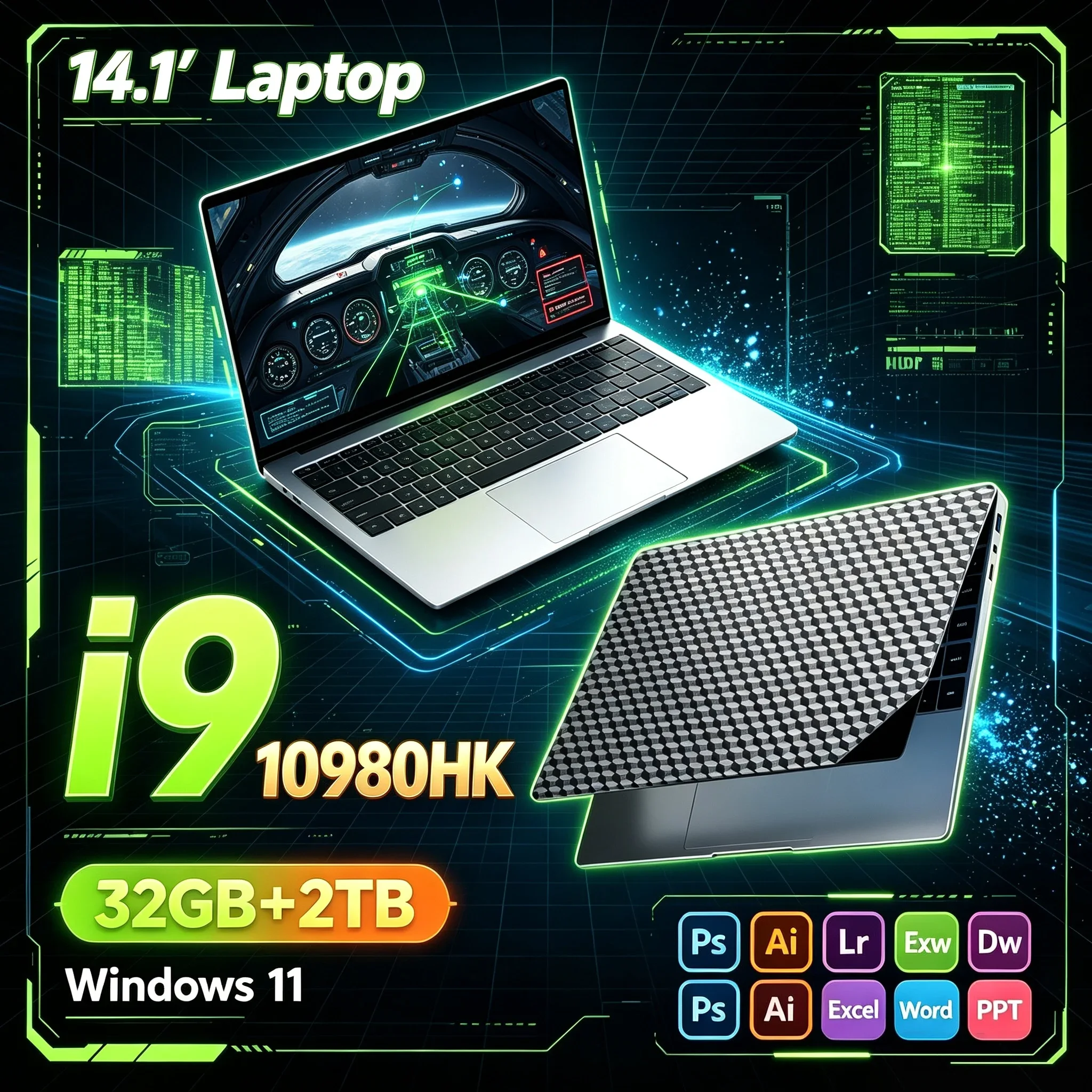 2026 New Portable 14.1'' Inch Notebook Intel Core I9 10980HK 32GB RAM 2TB SSD Windows 11 Slim Laptop For Daily Office Study