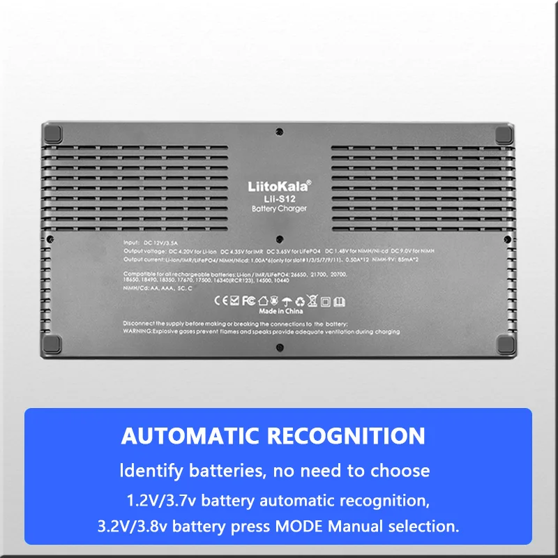 Ładowarka LiitoKala Lii-S8 Lii-S12 do akumulatorów 18650 3,7 V Li-ion NiMH 1,2 V 9 V Li-FePO4 3,2 V IMR 3,8 V 26650 21700 26700 AA AAA