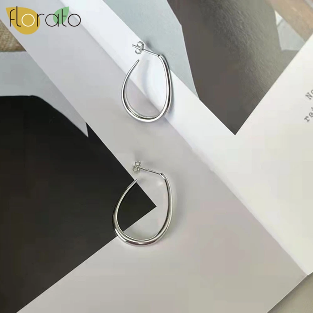 Pendientes grandes con forma de Aro para mujer, aretes de plata pura 925, diseño de anillo cuadrado clásico, joyería Retro Simple