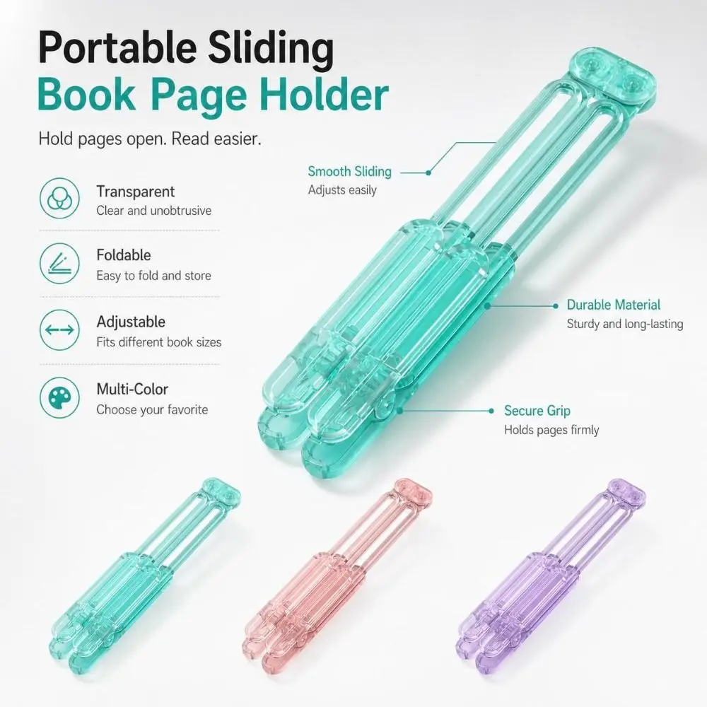 New Plastic Book Page Holder Transparent Foldable Book Page Clip Portable Page Pressing Reading Book Clip Reading Accessories