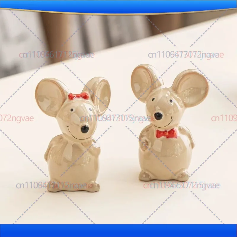 2Pcs For Jingdezhen Ceramic Cute Little Mouse Desktop Ornament Decoration Home Crafts