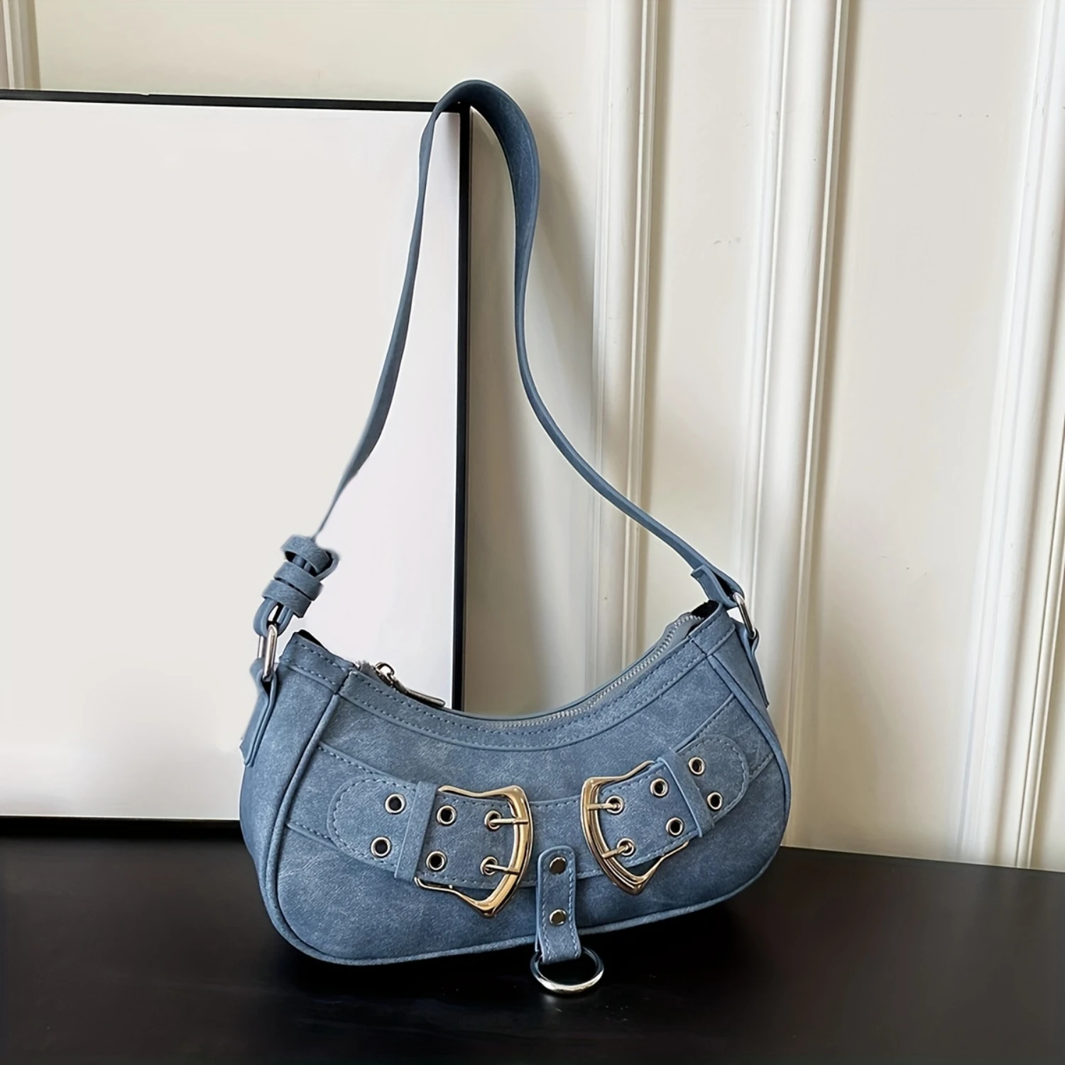 

Niche Design Shoulder Bag, Buckle Decor Underarm Bag, Classic Women's Armpit Bag