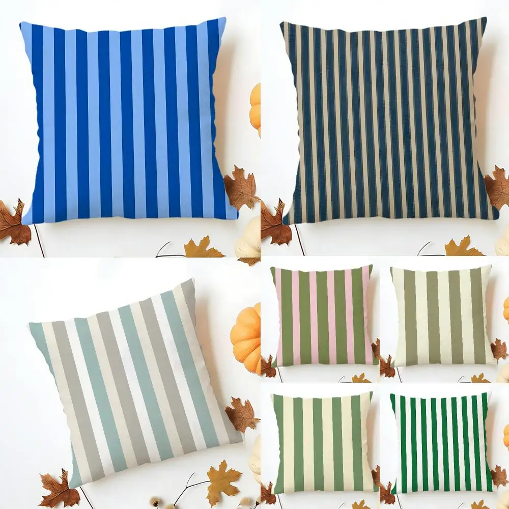 Saturated Cool Blue Green Vertical Stripes Cushion Cover Sofa Home Decor Living Room Accessory Holiday House Cushion Shell