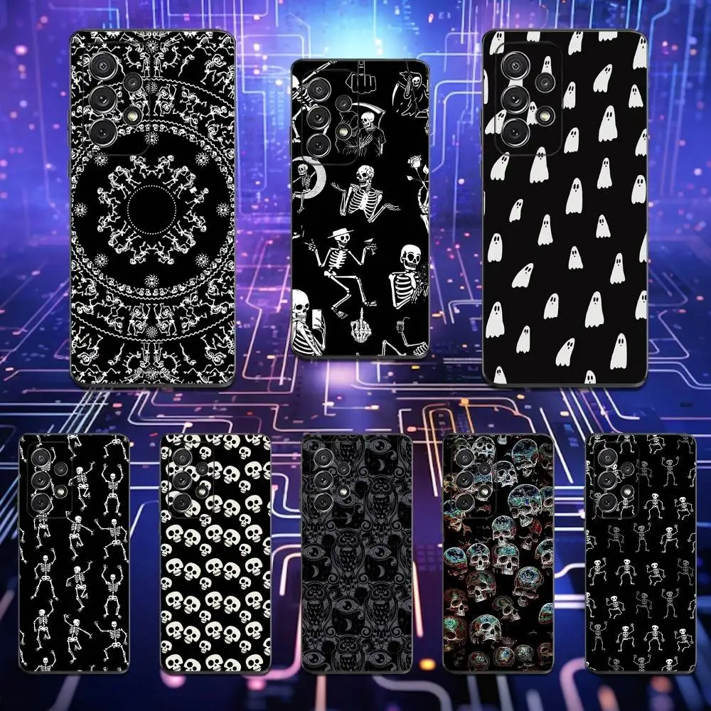 

Halloween Art Skull Phone Case For Samsung S25,S24,S23,S22,S21,S20,S10,Ultra,Plus,Lite,FE,Soft Silicone Black Cover