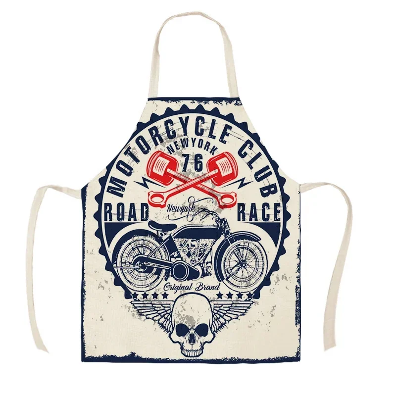 Delantal de cocina con estampado de letras para hombre, Mandil de lino y algodón con póster de motocicleta, herramientas de limpieza del hogar