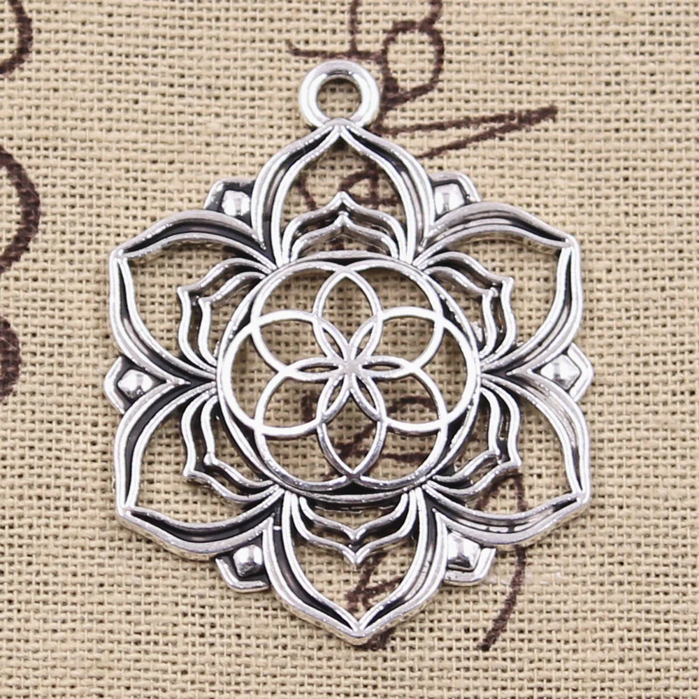 4 sztuk Charms joga kwiat życia Datura stramonium 43x35mm antyczne srebro kolorowe wisiorki dokonywanie DIY Handmade biżuteria tybetańska — zdjęcie 3