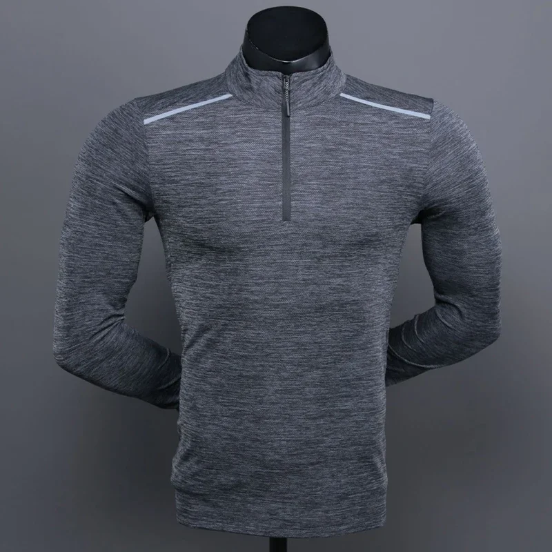 Męska koszulka golfowa Quick Dry Stand Up Neck Training Fitness Running Long Sleeve Casual Thin Outdoor Golf Top with Half Zip Muscle Fit Shirt