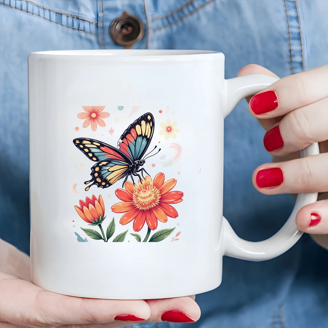 

11oz Butterfly Flower Illustration Cup Kids & Office Gift Christmas Family Cup
