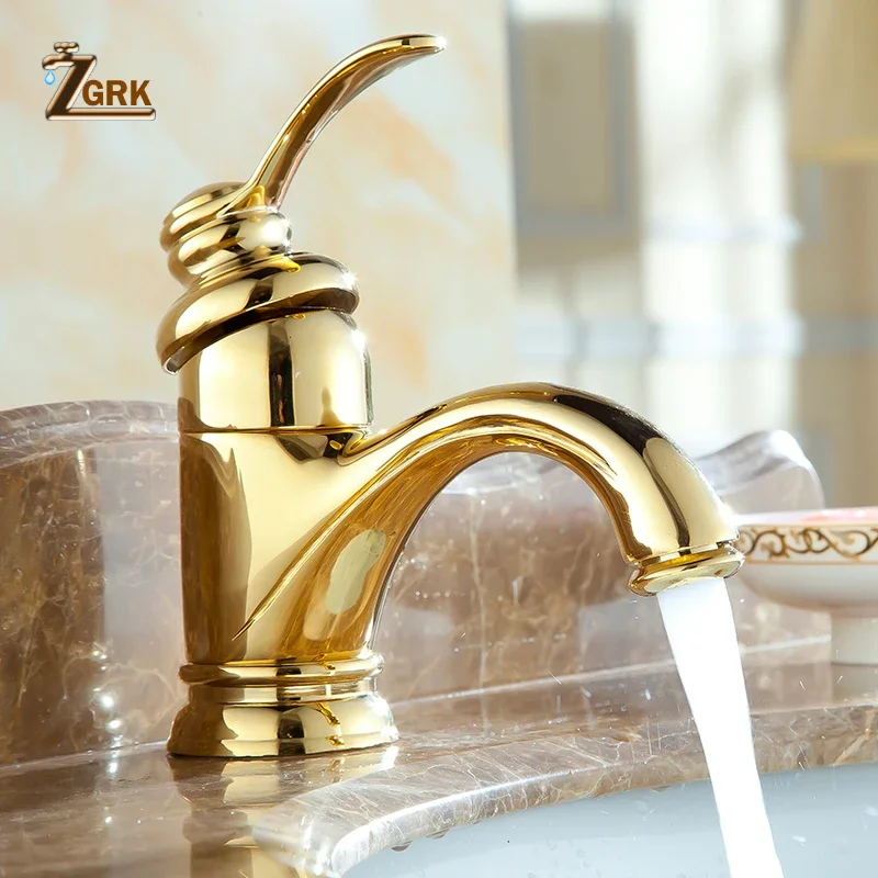 ZGRK Wash Basin Taps Brass Bathroom Faucet Single Hole Gold Finished Bathroom Mixer Lavatory Faucet Hand Wash Basin Mixer Tap