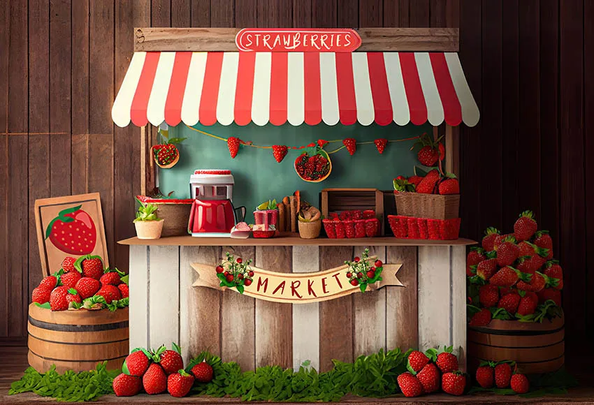 Mehofond Photography Background Strawberry Farm Wooden Wall Girl Birthday Party Cake Smash Portrait Decor Backdrop Photo Studio