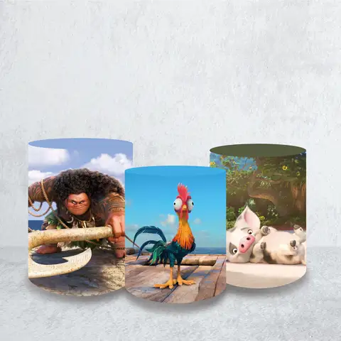 Disney Moana Theme Round Backdrop Cover Banner with 3pcs Cylinder Covers for Baby Shower Kid's Birthday Party Background Decor
