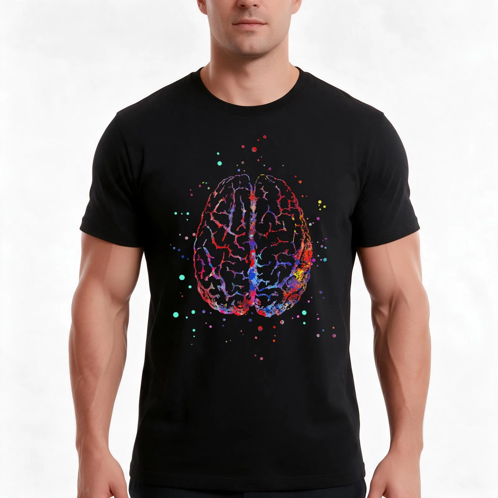 Brain anatomy medical art brain top brain front watercolor T-Shirt Summer Casual Cotton Tee Oversized Streetwear Tops