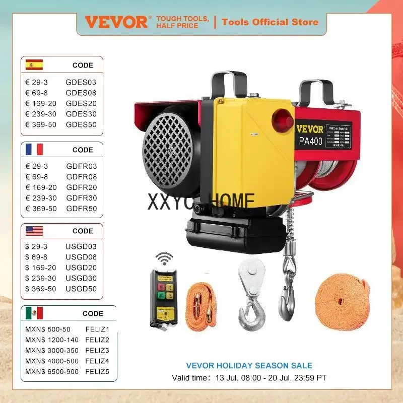 

VEVOR 440 880 550 660 1100 1320 1800 2200 фунтов Электрический подъемный кран Портативная лебедка Верхний подъемник 33 фута/мин Беспроводной пульт дистанционного управления