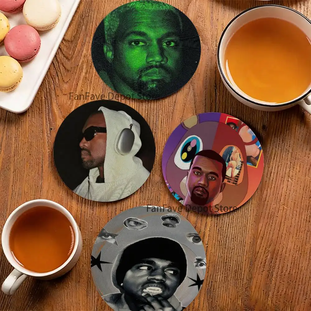 

K-Kanye-e West Ye Rapper Round Coaster Non-slip table mat Insulated Coasters Kitchen Dining Room Tabletop Decor