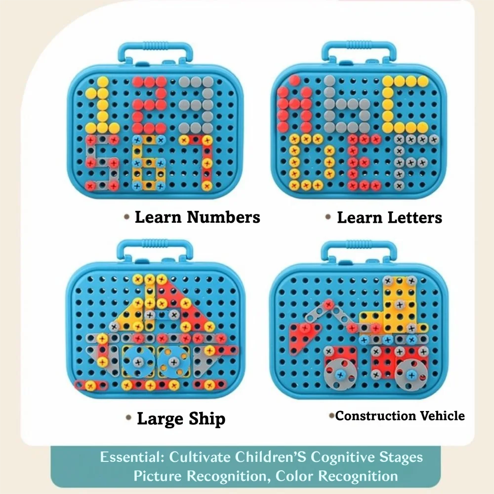 الإبداعية 220 قطعة/211 قطعة الأطفال اللبنات البلاستيك التعليمية الكهربائية الحفر مجموعة الكرتون ديناصور المسمار لغز طفل اللعب #2