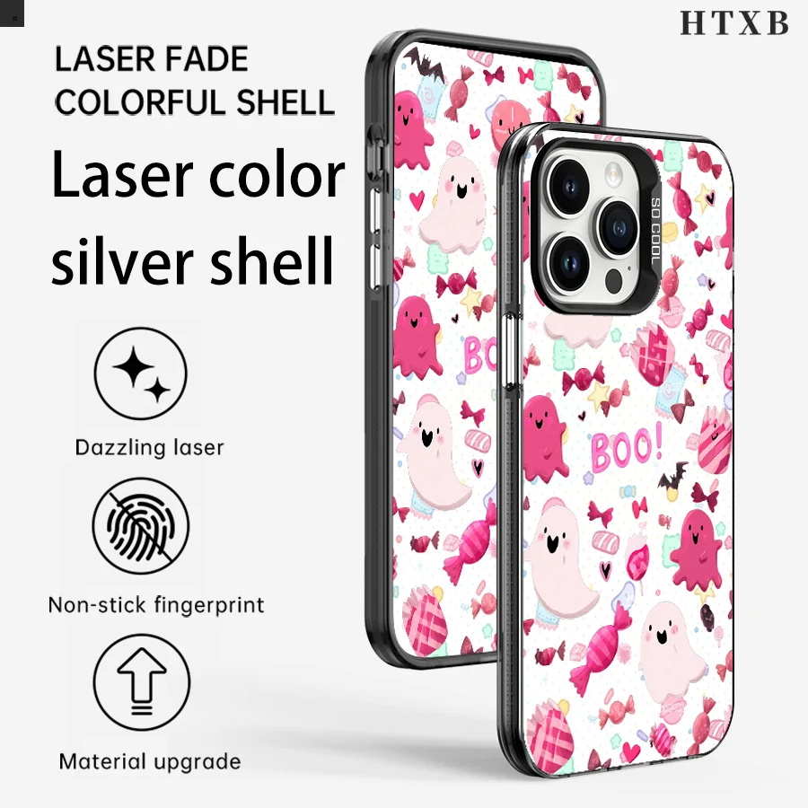 핑크색 유령이 화면을 가득 채운 아이폰 17부터 11 프로 맥스 플러스까지의 폰 케이스