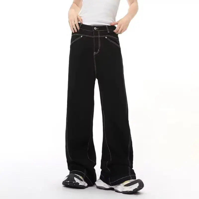 

2026 retro silhouette wide-leg pants men's trendy brand loose casual and thin straight jeans men's clothing