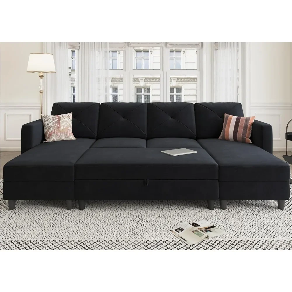 

Sleeper Sectional Sofa Set Velvet U Shaped Couch with Storage Ottoman 4-Seat Sectional Sofa Set for Living Room