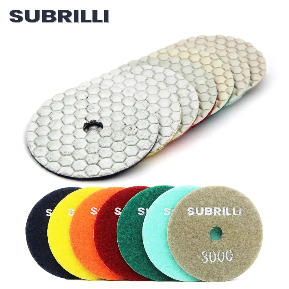 SUBRILLI 1piece 3Inch Diamond Polishing Wheel Dry Wet Grinding Disc Grit 30-3000 Abrasive Polish Pad For Granite Marble Concrete