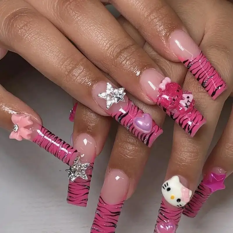 Sanrios Kuromi Kitty My Melody Anime Y2k Europe and America Handmade Press on Nails Long Tips Nails Design Manicure Girls Gift