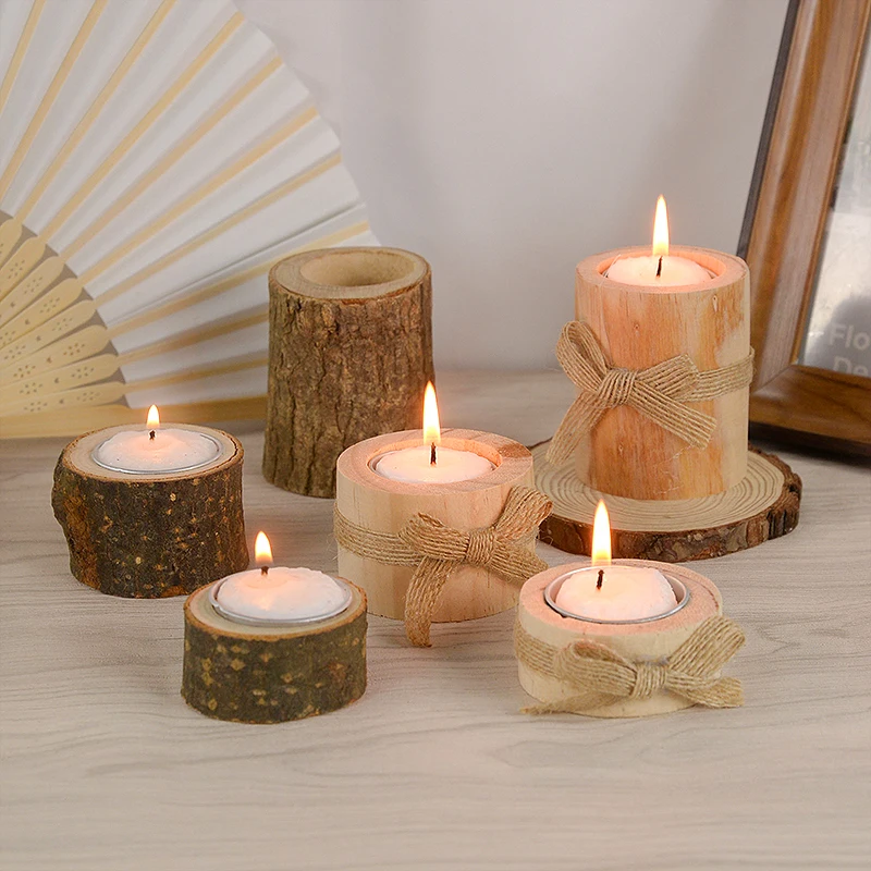 1Pcs Creative Wooden Candlestick Succulent Plants Pot Tray Candle Holder Table Desktop Decor Rustic Home Wedding Birthday Decors