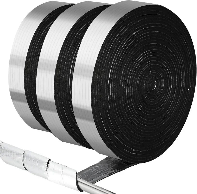 2/10M Winter Pipeline Insulation Tape Outdoor Foam Keep Warm Pipes Aluminum Foil Black Fire Protection Strong Tape Waterproof
