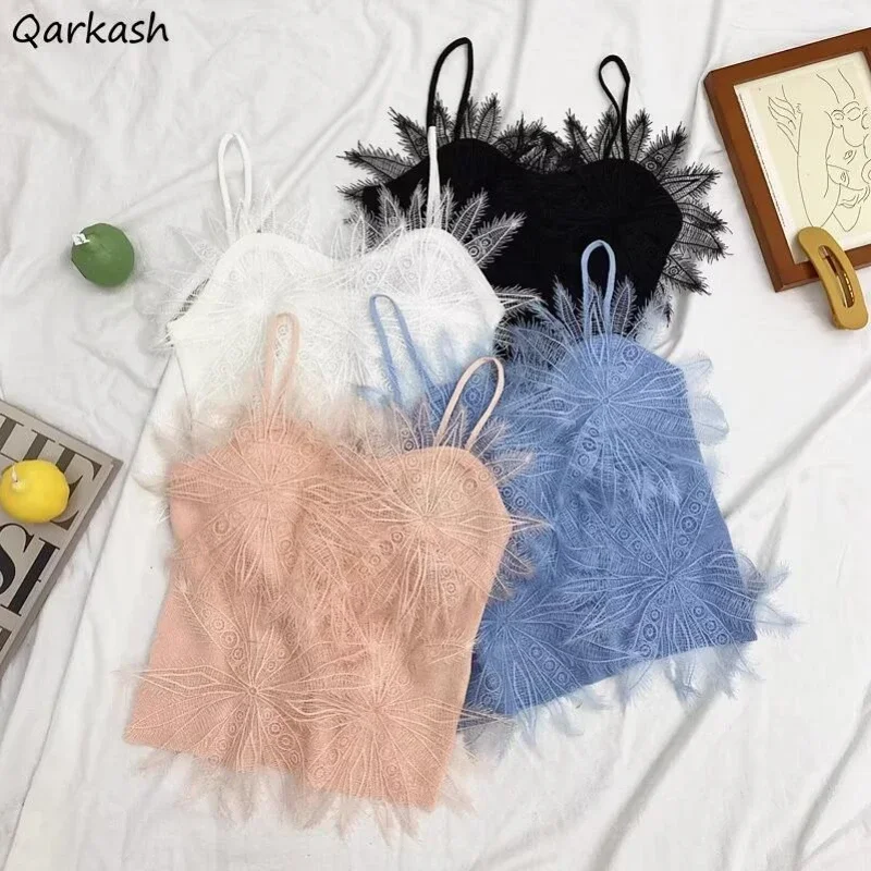 

Crop Tops Camis Women Feathers Aesthetic Summer Sexy Vintage Lady Streetwear Inner Fashion Clothing Mujer Casual Daily 2023 Y2k