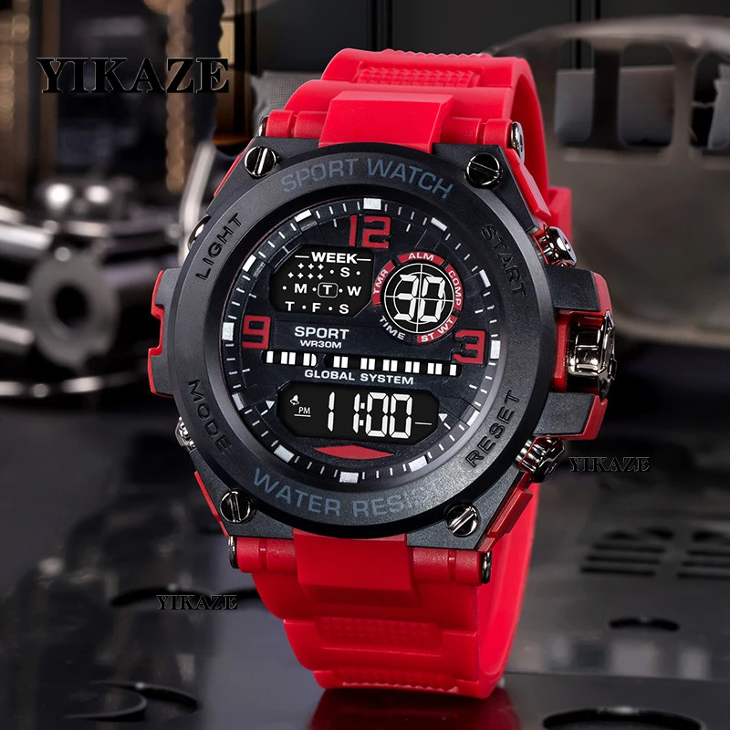 YIKAZE Men Watch Military Sports Watches Multifunction Alarm Chrono Clock 3Bar Waterproof Men's Digital Electronic Wristwatch