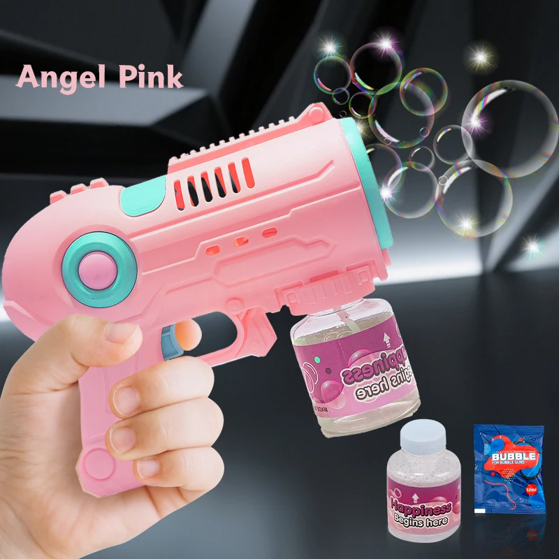 Pistola de bolhas para crianças, 2 pacotes, máquina automática de bolhas, varinhas de bolhas de 10 furos para crianças com luzes LED e solução, Ea