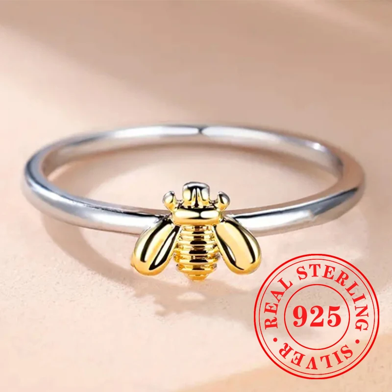 

Huitan Lovely Bee Shaped Rings Female 925 Sterling Silver Cute Gorgeous Finger Accessories Charms Versatile Trendy Party Jewelry