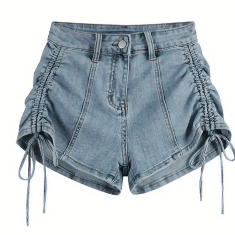 

Women's High Waist Side Tie Denim orts Summer Casual Cross-Border New Sle Jeans Pants V-Ne ort Sve Special Wide