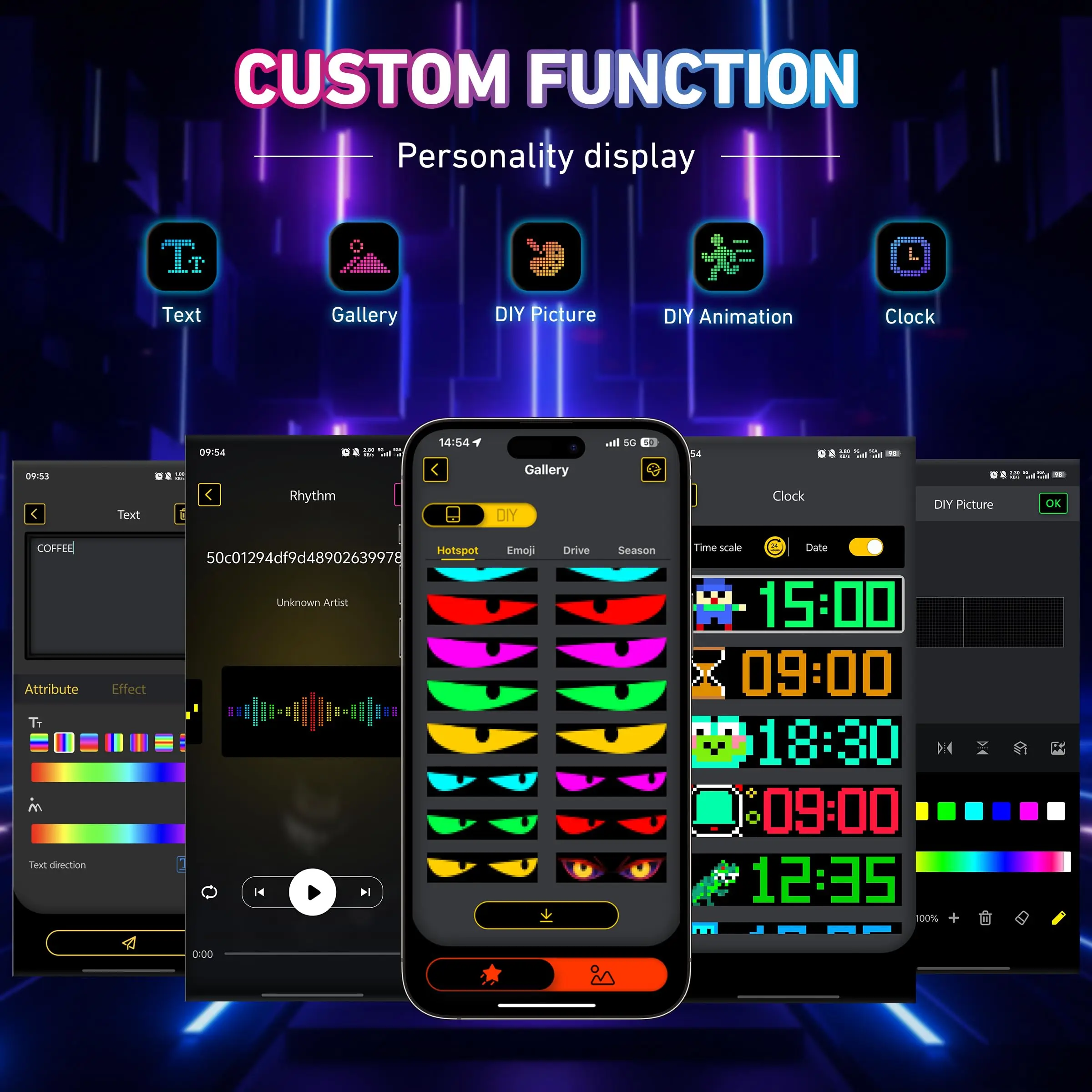 5V LED Sign for Car Business Shop Party Festival Home Decor LED Matrix Panel for Advertising DIY 15"x4" Devil Eye Light for Car