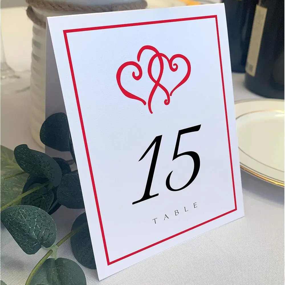 

Heart-Linked Wedding Table Numbers, Color Options, 1-200, Double-Sided, Suitable for Tents or Stands, Ideal for Events & Dining